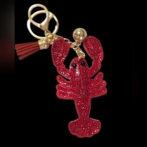 Red Lobster Bag Charm Keychain with Gold Accents